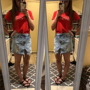 Free People Light Wash Denim Skirt